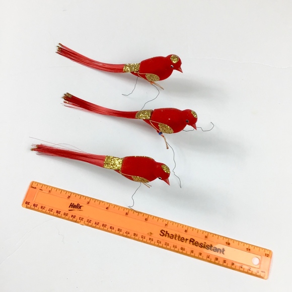Vintage Christmas Ornaments Trio of Red Birds - Picture 4 of 8
